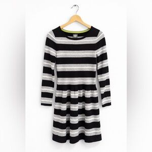 Vince Camuto Striped Fit & Flare Dress Women’s Medium Black Gray Long Sleeve